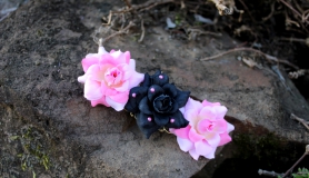 Rose Hair Clip - Pink & Black