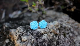 Rose Stud Earrings - Blue