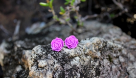 Rose Stud Earrings - Purple