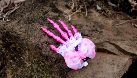 Skelehand Hair Clip - Fairy Pink - Polka Dot Bow