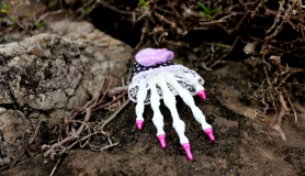 Skelehand Hair Clip - White Polka Dot - Pink Nail Polish